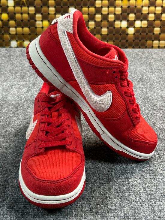 Nike Other - Nike Dunk Low GS Valentine's Day 2024 Fire Red Fuzzy Swoosh Youth 6Y 7W